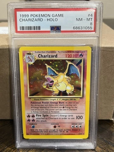 1999 POKEMON BASE SET UNLIMITED #4 CHARIZARD-HOLO PSA 8 VERY CLEAN