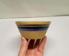 Hull Yellow Ware 5" Bowl Blue Stripes and Ribbed Yellowware