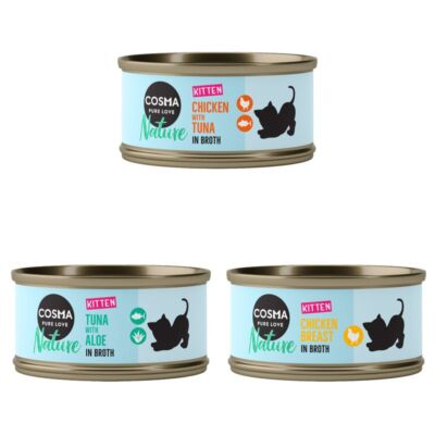 Cosma Nature Mixed Pack Healthy Digestion Kitten Wet Cat Food *12 x 70g*  TINNES UK