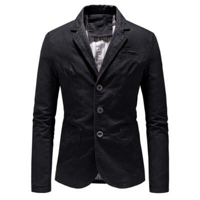Men Cotton Business Formal Blazer Suit Jacket Slim Fit Coat Tops