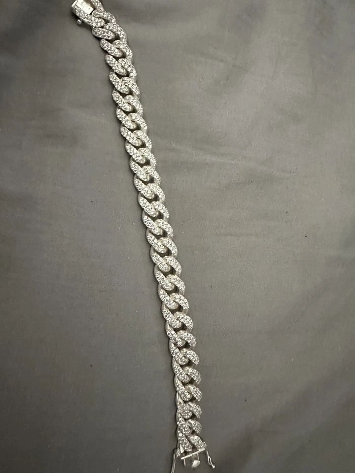 Brazalete de eslabones cubanos Miami de plata esterlina 925 maciza para hombre conjunto de piedras circonitas Foto 3 de 4