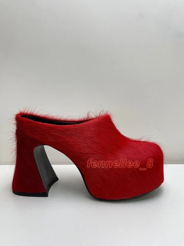 Zapatos de mula de crin de caballo con plataforma de tacón alto grueso talla grande para mujer - Imagen 25 de 31