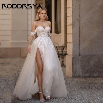 Wedding Dress Off Shoulder Sweetheart Bridal Gown Side Split Corset Vestido  | eBay