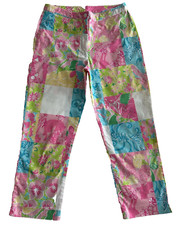 Lilly Pulitzer 4 Stretch Cotton Pants Vintage Floral Animals Nature Patchwork