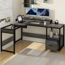 65" Adjustable Standing Desk  L Shaped Desk with Lift Top File Drawer for Office