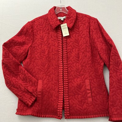 Coldwater Creek Jacket Women Large Red Star Glimmer Jacquard Sparkle