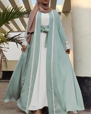 Open Kaftan Women Muslim Cardigan Long Dress Abaya Dubai Kimono Modest Robe Arab