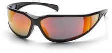 Pyramex Exeter Safety Glasses with Black Frame and Sky Red Mirror Anti-Fog Lens