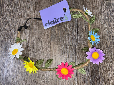 Claire s rainbow daisy floral flower halo headband nwt pink blue yellow twine 