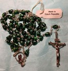 VINTAGE CZECH REPUBLIC MALACHITE GREEN BEAD ROSARY 29" NECK OPENING — photo 1