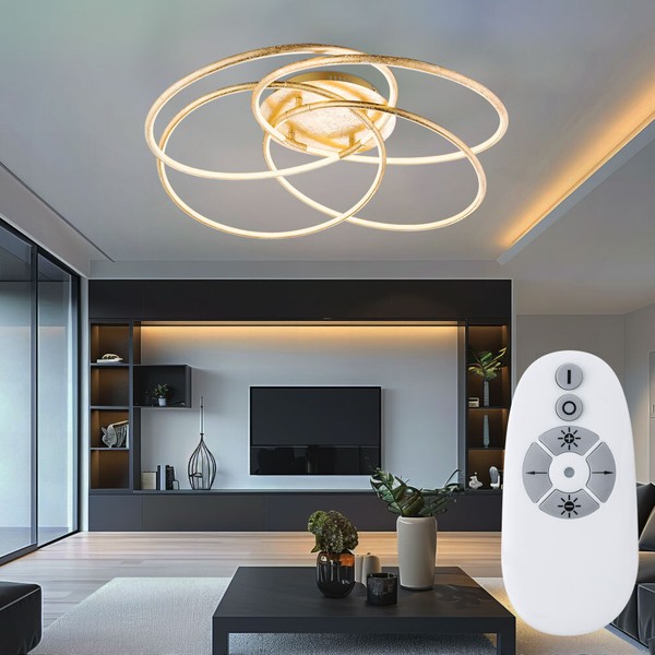 Deckenlampe Deckenleuchte Wohnzimmerlampe Dimmbar Fernbedienung Gold Led D 85 Cm-image