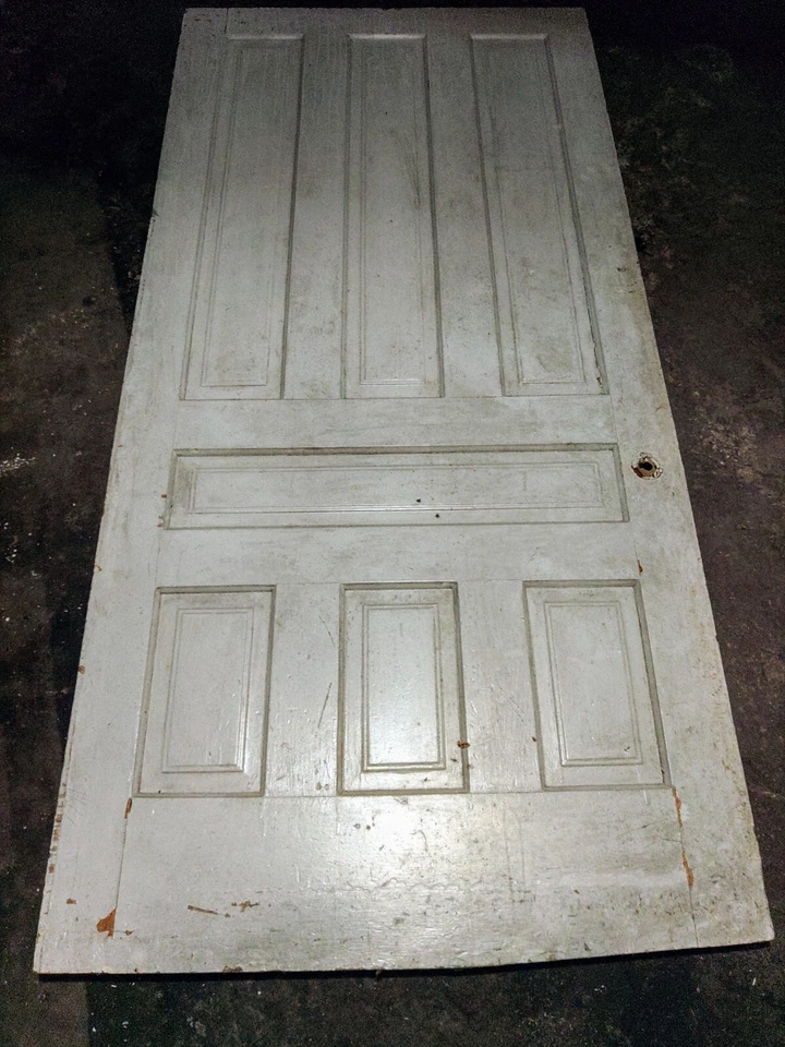 Antigua puerta de salón de madera maciza, XL vintage 7 paneles puerta corredera de granero 87"x42"   Foto 4 de 4