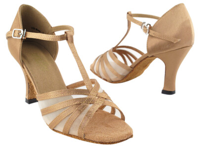 Women's 16612 Brown Satin Ballroom Salsa Latin Dance Shoes heel