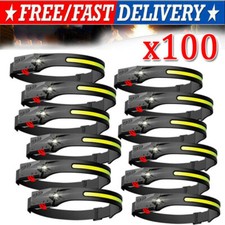 COB LED Headlamp USB Rechargeable Headlight Torch Work Light Bar Head Band Lamp