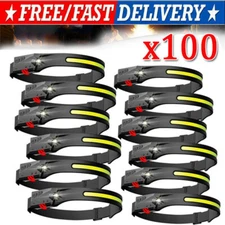 COB LED Headlamp USB Rechargeable Headlight Torch Work Light Bar Head Band Lamp