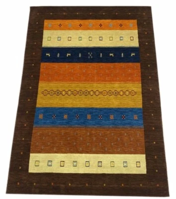 Tapis Gabbeh Marron Bleu Or 100% Laine 170x240 Cm Tissé À La Main Lori Loom WR78 - Photo 1/4