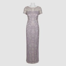 $289 Adrianna Papell Women's Purple Filigree Embroidered Tulle Evening Gown 8