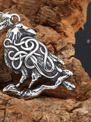 3D NORSE RAVEN CELTIC KNOT CROW Pendant on 26'' 925 Sterling Silver Necklace Men