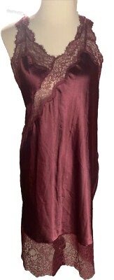 Victoria's Secret Lingerie Chemise Nightgown Lace Trim Burgundy/ Plum Valentines