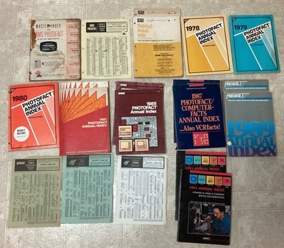 Lot of 16 (10 different) Sams Photofact 1960s to 1991 Annual Index +4 supplement