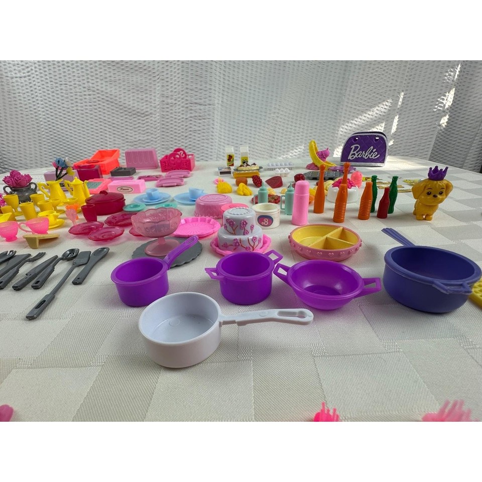 Barbie Accessories LOT 170 pcs Kitchen Hair Sports Food Furniture ...