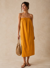 Zara Sun Dress Women Sz M Saffron Yellow Resortwear Beach Vacation