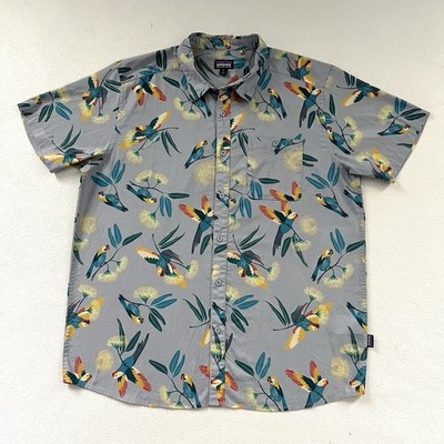 Patagonia Men Parrots Ghost Purple PAGH Hawaiian Floral Back Step Go To Shirt XL