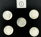 Silver Roosevelt dimes, 1946 - 1964, 90% silver, circulated, lot of 5