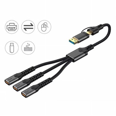 N35C USB-A & USB-C zu 3x USB-C Hub Kabel Adapter 34cm PC Laptop Tablet Handy OTG