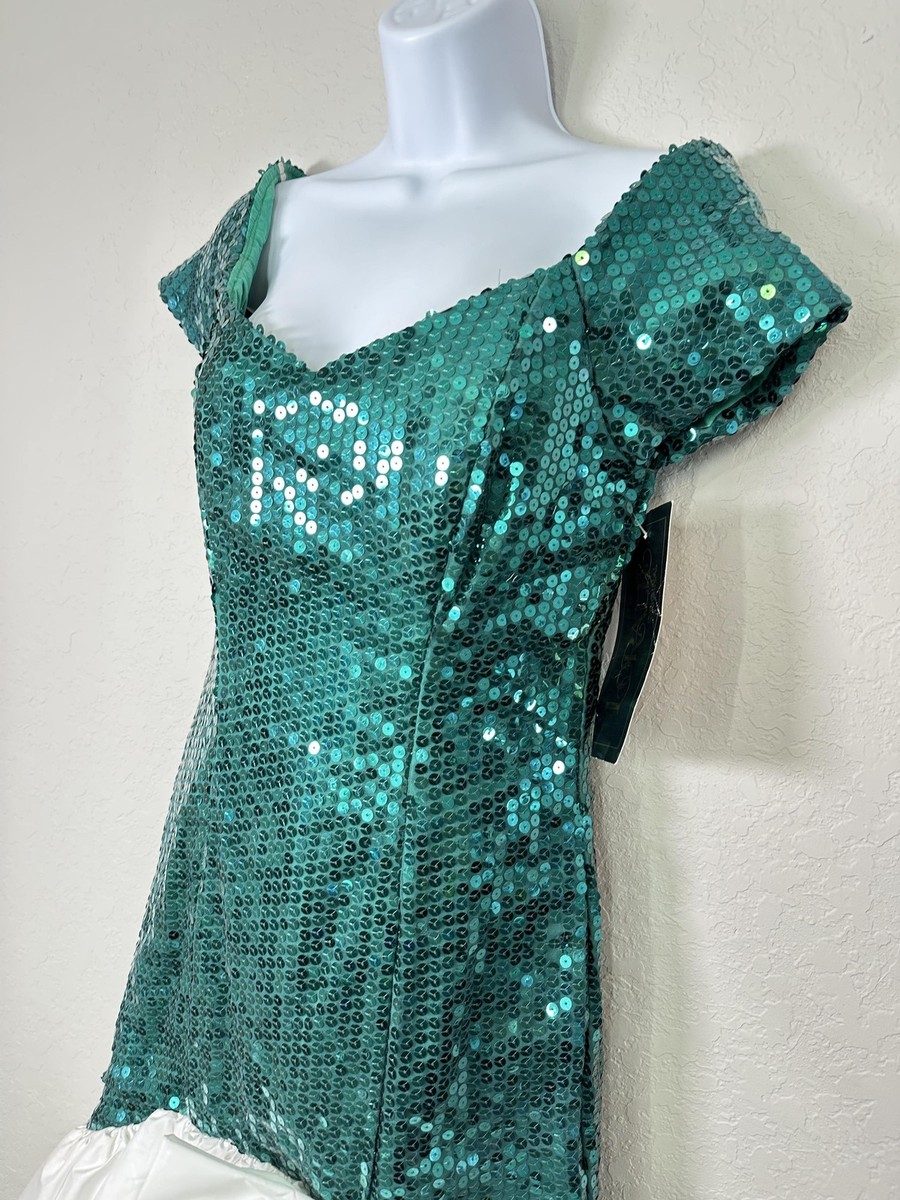 Vintage Loralie Dress Womens 10 Green Sequin Mermaid Bow Off Shoulder 80s  Prom | eBay