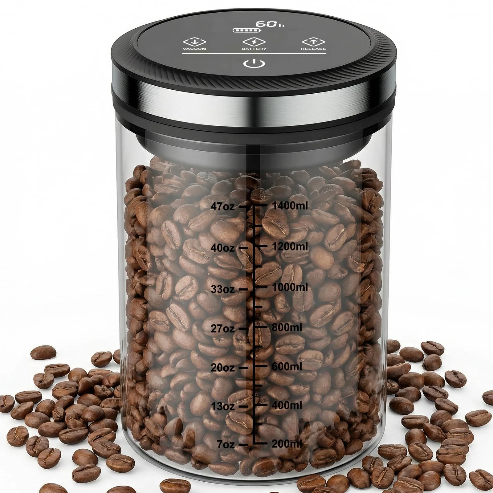 Vacuum Coffee Canister, Airtight Coffee Container with Graduated Scale and Va...