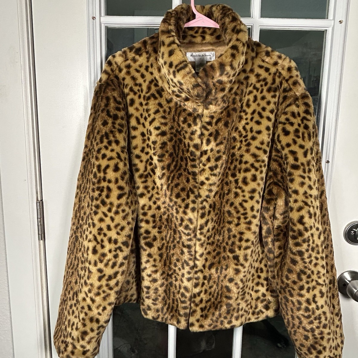 Preston & York Short Leopard Print Faux Fur Coat Glam Mob Wife