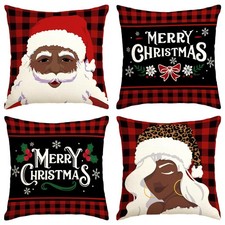 African American Christmas Pillow Covers Black Santa Claus Throw Pillow Cases...