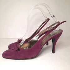 Dolce & Gabbana Slingback Suede Pumps 8.5 / 38.5 Vero Cuoio Purple Bow Italy