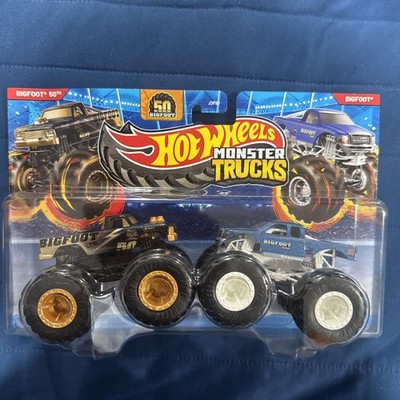 Hot wheels MONSTER trucks Big foot 50th 2 pack blue & gold 50th anniversary
