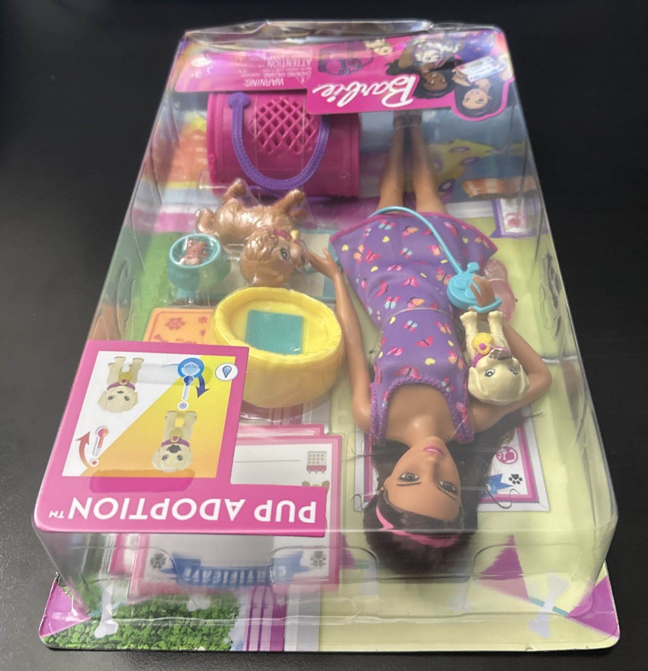 Barbie Pup Adoption Playset and Doll with Brown Hair, 2 Puppies and Color Change