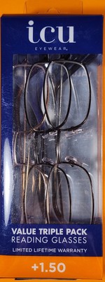 ICU +1.50 Reading Glasses W/ Metal Frames Triple Pack New