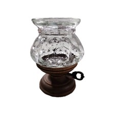 Vintage Wooden Base Glass Candle Holder With Clear Globe Key Handle 4.5 In 1960s