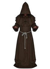 Friar Medieval Hooded Monk Renaissance Priest Robe Costume Cosplay Large Brown