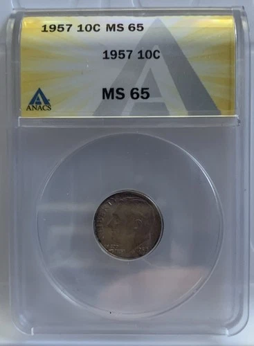 1957 Dime AnAC Graded Ms 65. $0.10 Piece .0723% Of 1oz Silver Coin 🪙