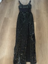 Vintage Niteline by Della Roufogali Black Sequin Sheer Cutout Maxi Gown Size 2