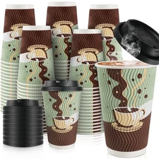 48 Pack 16 oz Insulated Disposable Coffee Cups with Lids for Hot Drinks