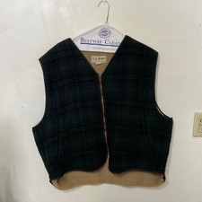 Vintage L.L.Bean Wool Sherpa Lined Vest Green/Navy Plaid Men's Size 2XL Zipper