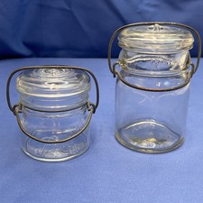 Vtg Hazel Atlas 16 oz + Ball Ideal 8 oz Glass Storage Canister Container Jars