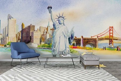 3D Landmark Building Watercolor Wall Murals Wallpaper Murals Wall Sticker 3