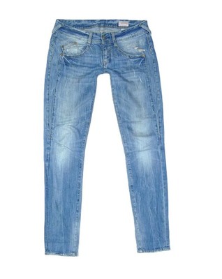 Herrlicher Hüftjeans Gila Slim Distressed Jeans Damen W27 L32 hell Blau Denim