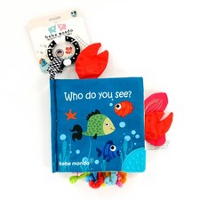 Bebe Mondo "Who Do You See" Fish Baby Toy Touch Feel Cloth Crinkle Book New