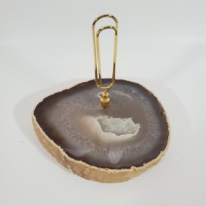 Polished Geode Stone Slice Letter, Paper, & Memo Holder - Desktop Paperweight