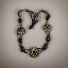 Vintage Boho Coconut She ll Belt Wood Bead Brown Macrame Hippie Festival Y2K