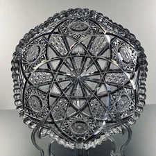 American Brilliant Cut Glass Bowl J HOARE Signed VENICE PATTERN 9” ABP